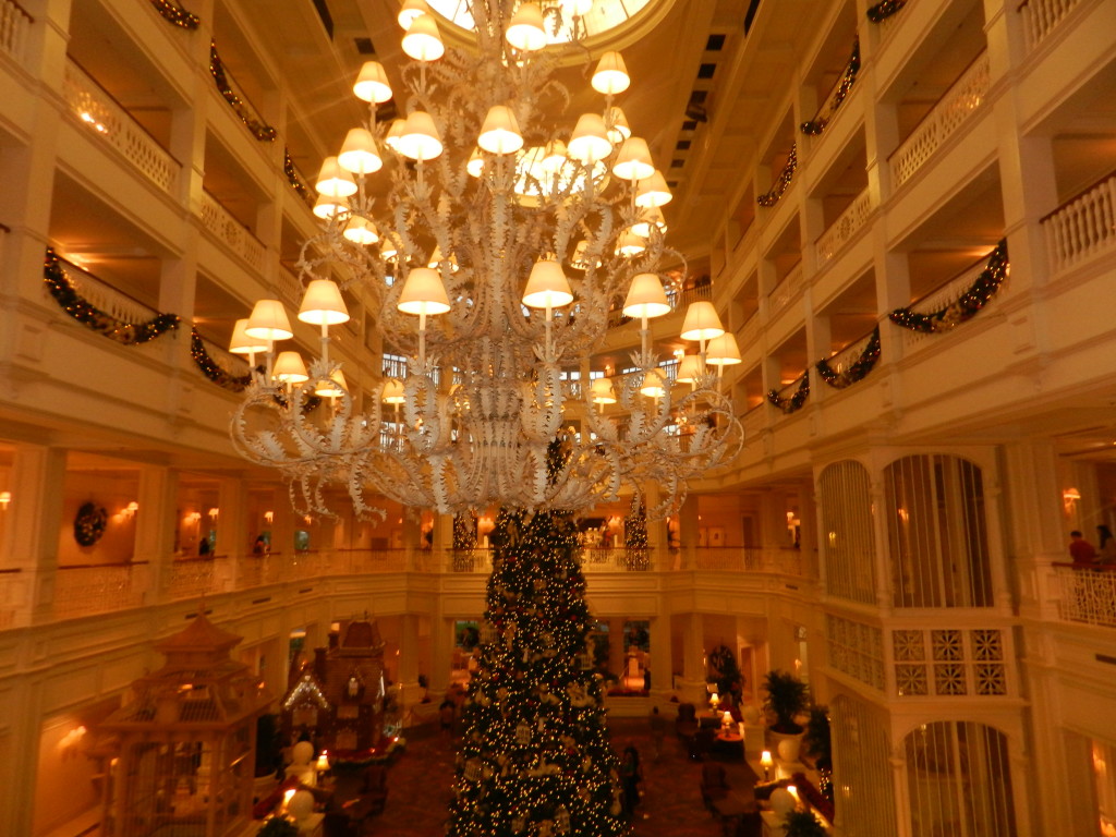 Holidays at the Grand Floridian Resort and Spa tree and chandelier 