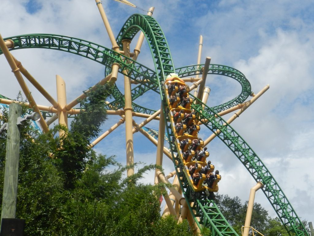 Busch Garden Cheetah Hunt. Green and Yellow Roller Coaster.