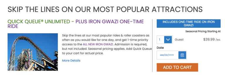 busch gardens quick queue price