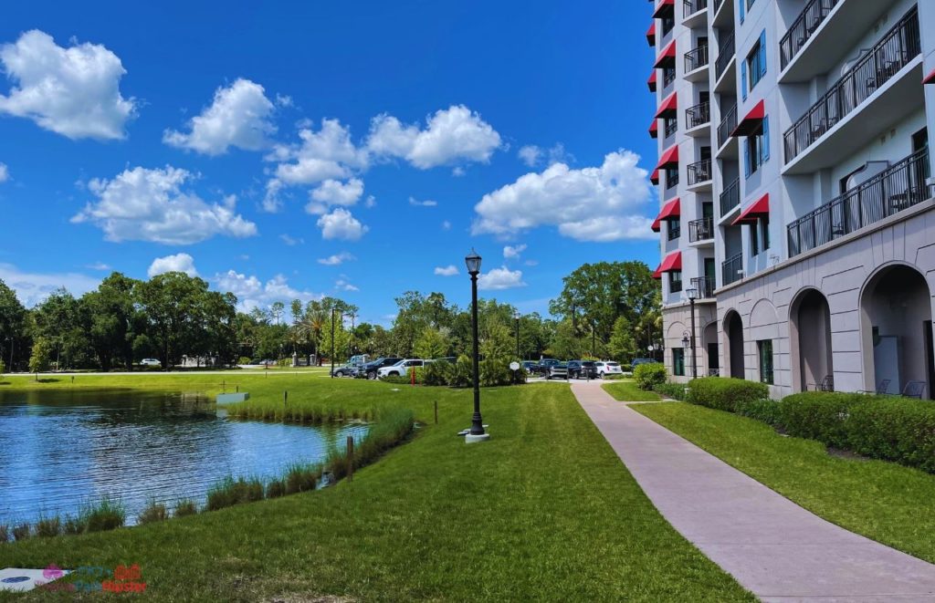 Disney Riviera Resort pond parking lot. Keep reading to learn more about parking at Disney World.  