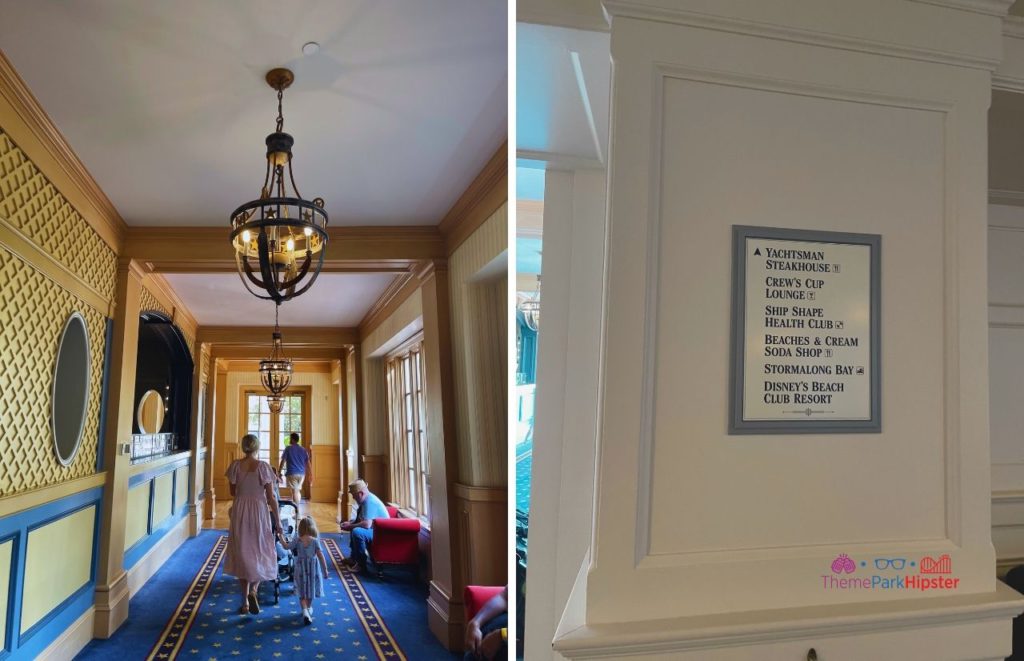 Yacht and Beach Club Resort Walt DIsney World with nautical theme and signage on walls. Keep reading to find out what are the best couple's resorts at Walt Disney World are.  