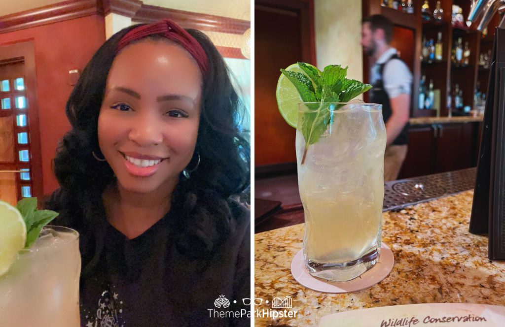 Nomad Lounge at Disney's Animal Kingdom Theme Park Snow Leopard Salvation Cocktail Drink with NikkyJ