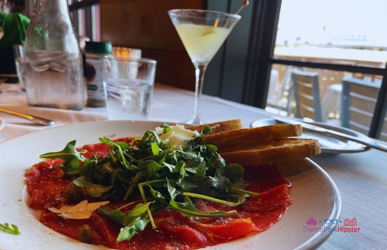 The BOATHOUSE Orlando restaurant beef carpaccio at Disney Springs