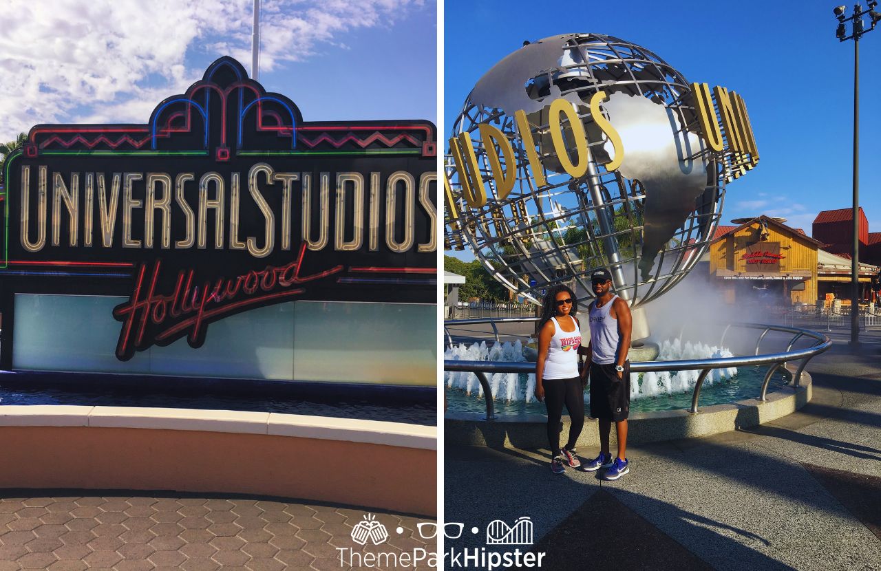 NikkyJ in front of Globe and Sign at Universal Studios Hollywood California