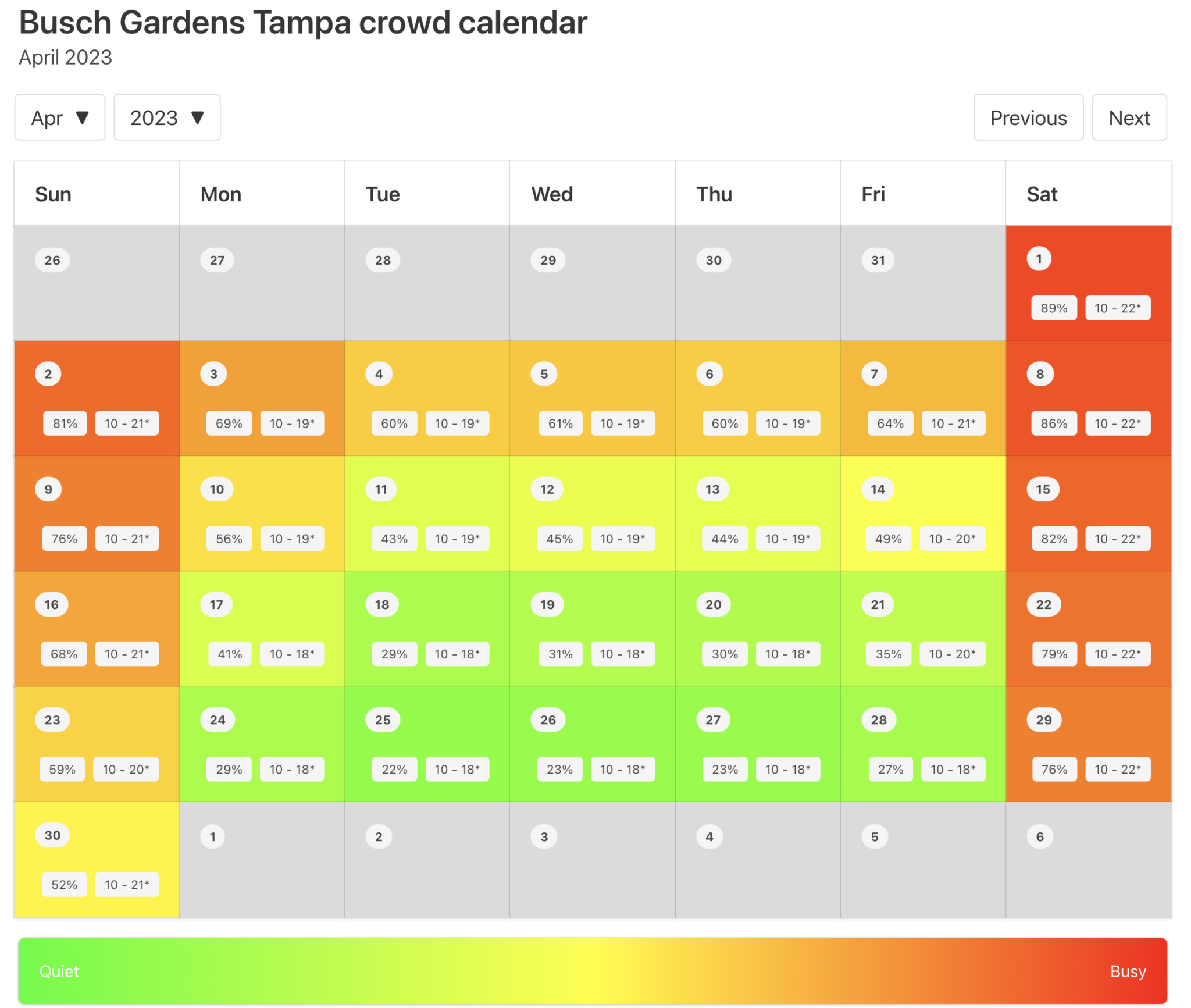 2023 Busch Gardens Tampa Crowd Calendar AVOID THE BUSY DAYS