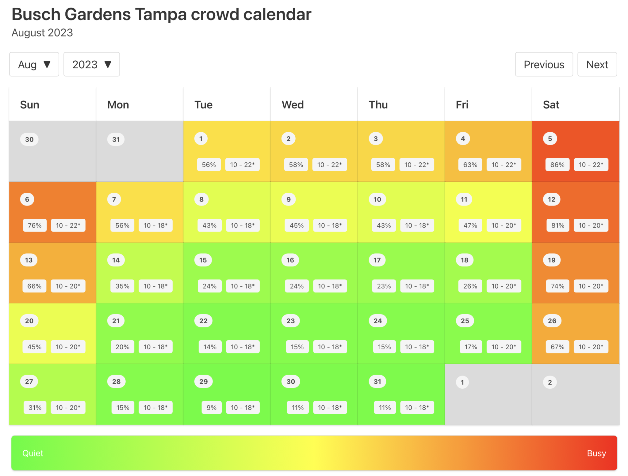 2023 Busch Gardens Tampa Crowd Calendar AVOID THE BUSY DAYS