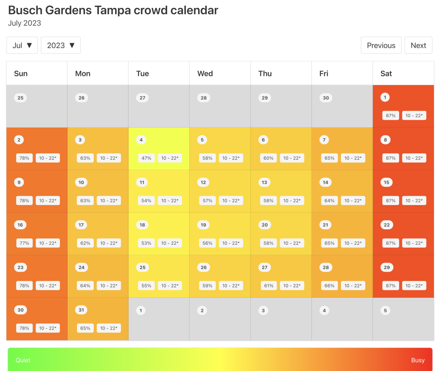 2023 Busch Gardens Tampa Crowd Calendar AVOID THE BUSY DAYS