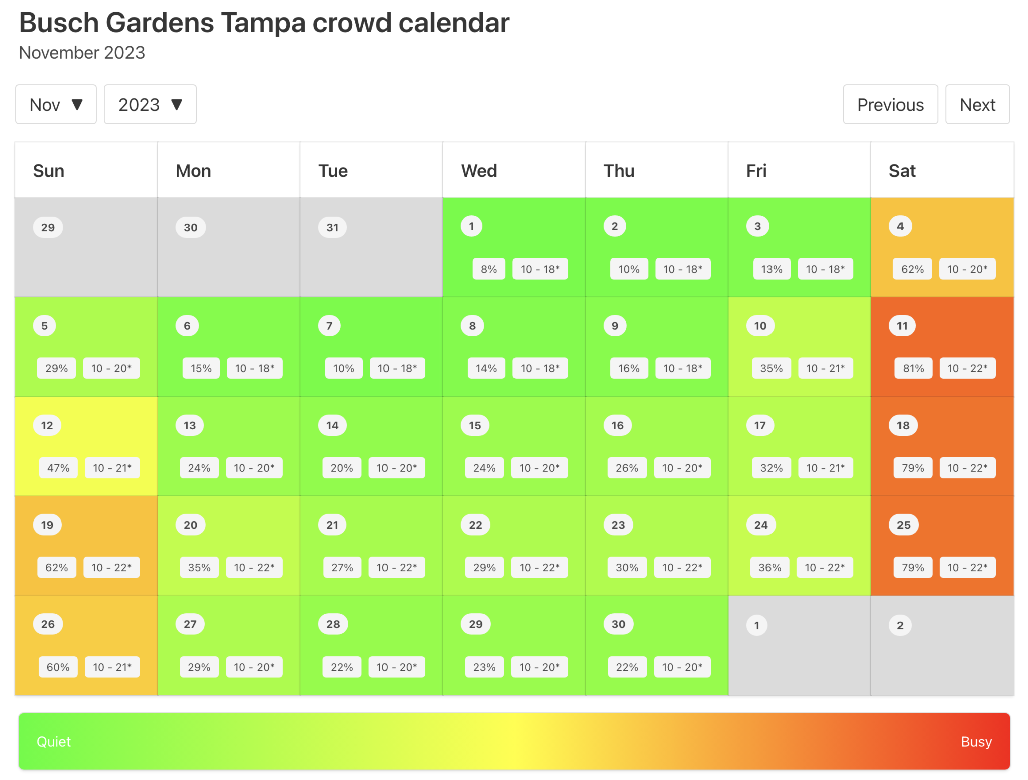 2023 Busch Gardens Tampa Crowd Calendar AVOID THE BUSY DAYS