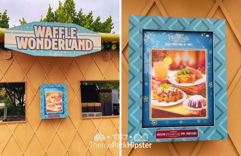 SeaWorld Orlando Christmas Celebration food waffle wonderland with brisket chicken and waffles red velvet cake