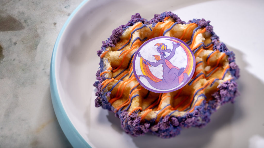 2025 Epcot Festival of the Arts Connections Eatery Menu with Figment's Liege Waffle with ube filling