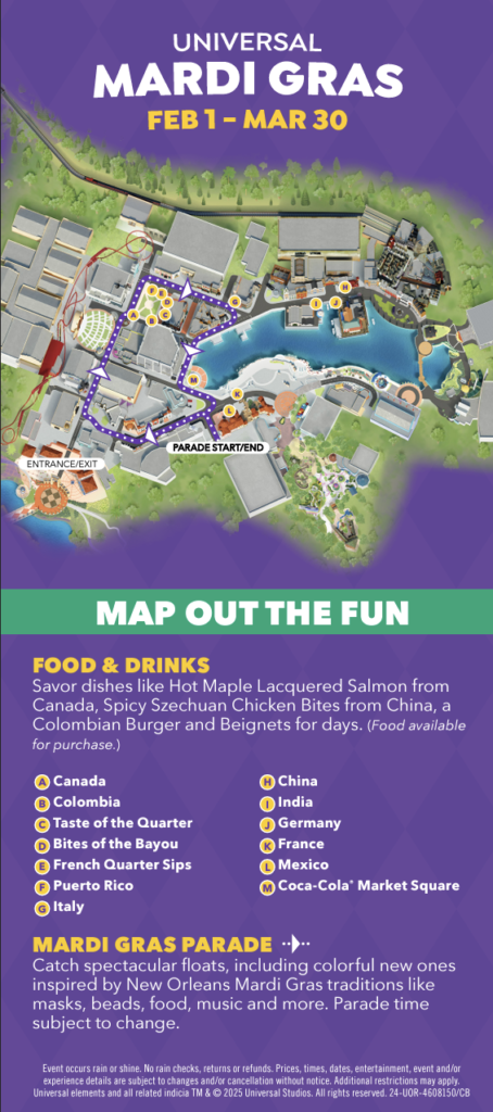 2025 Universal Studios Mardi Gras Map and Parade Route