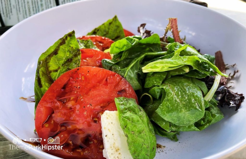 Caprese Salad Poolside food at Beech in Bonnet Creek Hilton Signia Hotel at Disney World. Keep reading to discover how big is Disney world.