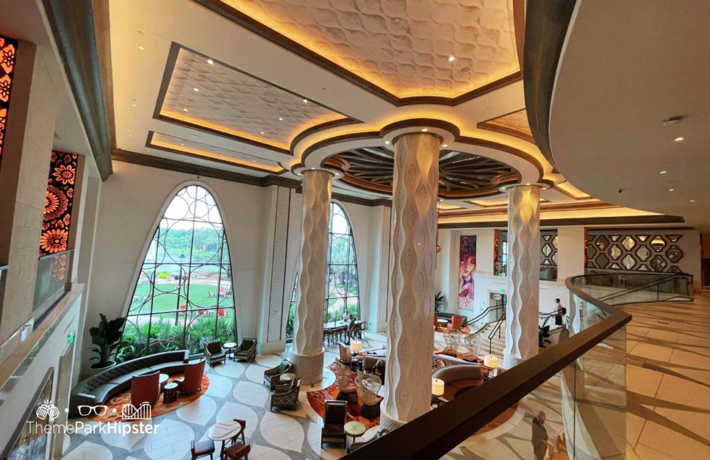 Destino Tower Lobby at Disney's Coronado Springs Resort. One of the best Disney Moderate Resorts for Solo Travelers on a Solo Disney Trip.