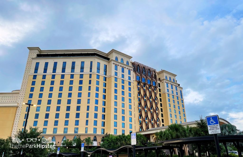 Destino Tower Lobby on cloudy rainy day at Disney's Coronado Springs Resort. One of the best Disney Moderate Resorts for Solo Travelers on a Solo Disney Trip.