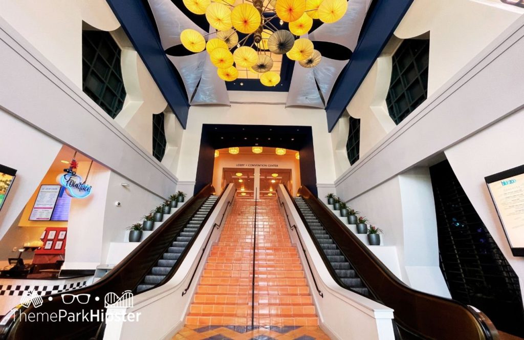 Escalators at Swan and Dolphin Resort Hotel at Walt Disney World. Keep reading to learn all there is to know about Walt Disney Swan and Dolphin Resort.