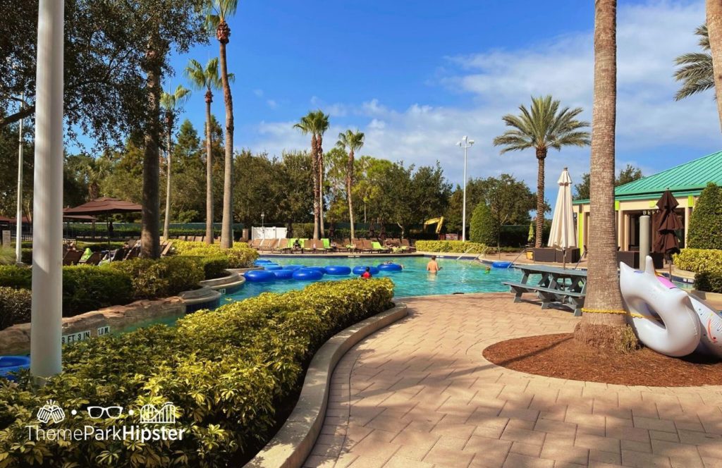 Lazy River in Pool area in Bonnet Creek Hilton Signia Hotel at Disney World. One of the best Disney World Resorts for solo travelers.