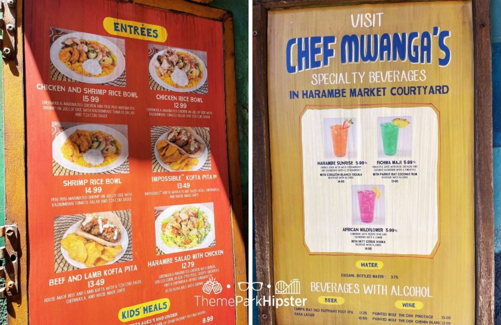 Africa Harambe Village Menu and Chef Mwanga's Cocktail Drinks Disney Animal Kingdom Theme Park