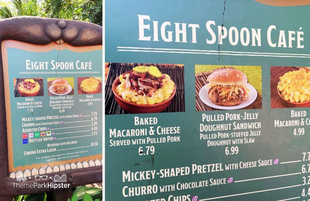 Discovery Island Eight Spoon Cafe Mac and Cheese and pulled pork jelly doughnut sandwich. One of the best snacks at Animal Kingdom.