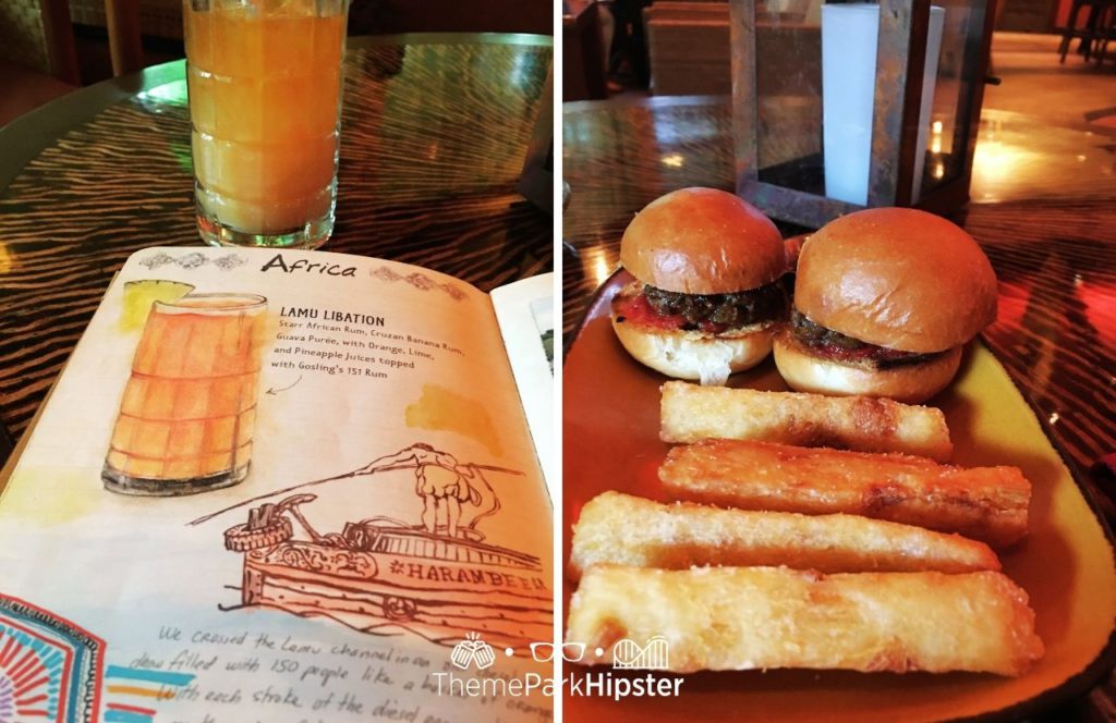 Nomad Lounge Lamu Libation and Beef Slider Burgers with Yuca Fries Keep reading to get the full guide to solo dining and eating alone at Disney World.