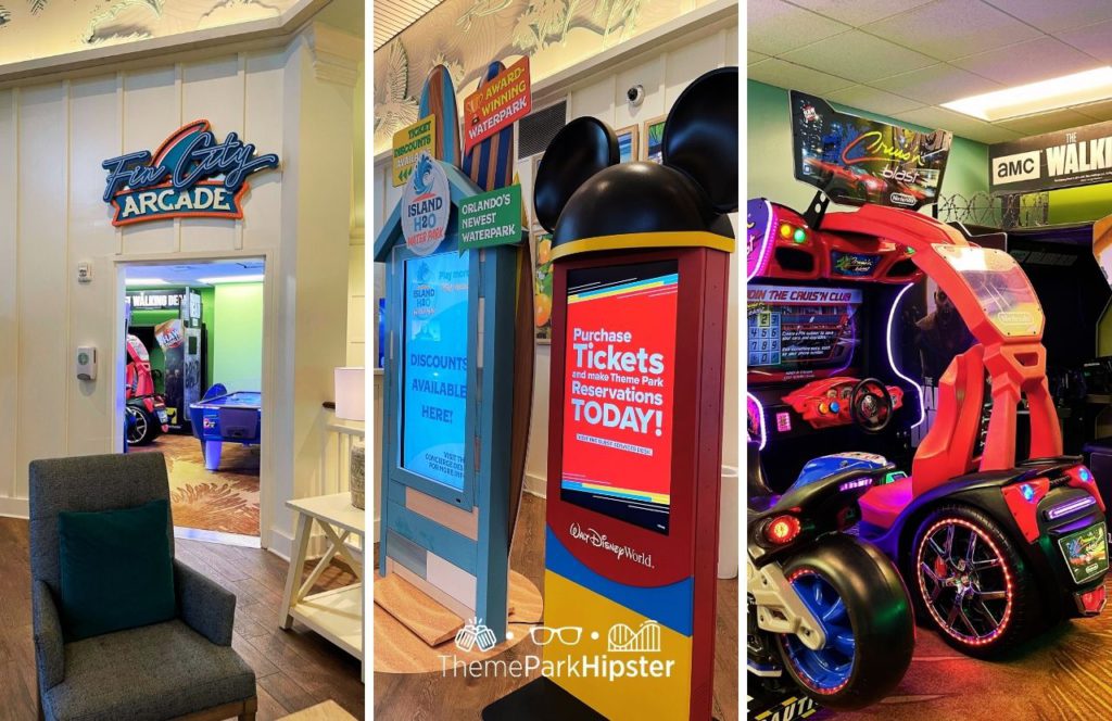 Arcade and theme park tickets at Margaritaville Resort Orlando Hotel. Keep reading for the full guide to Margaritaville Orlando Resort Hotel near Disney World.