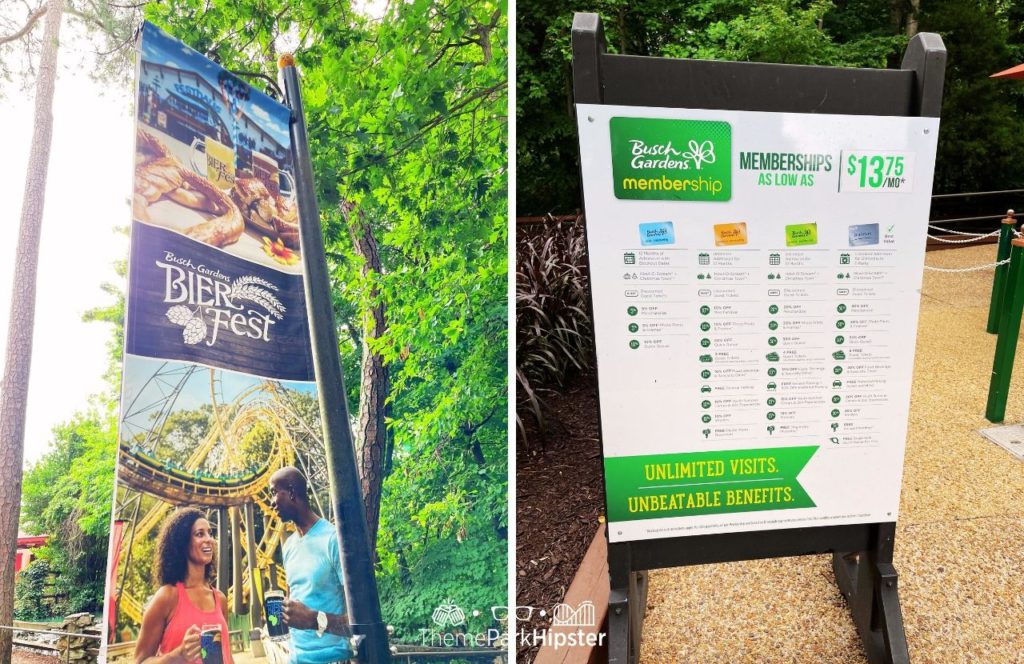 Bier Fest and Pass Member Sign at Busch Gardens Williamsburg Virginia. Keep reading to learn more about the best tips for visiting Busch Gardens Williamsburg, Virginia.