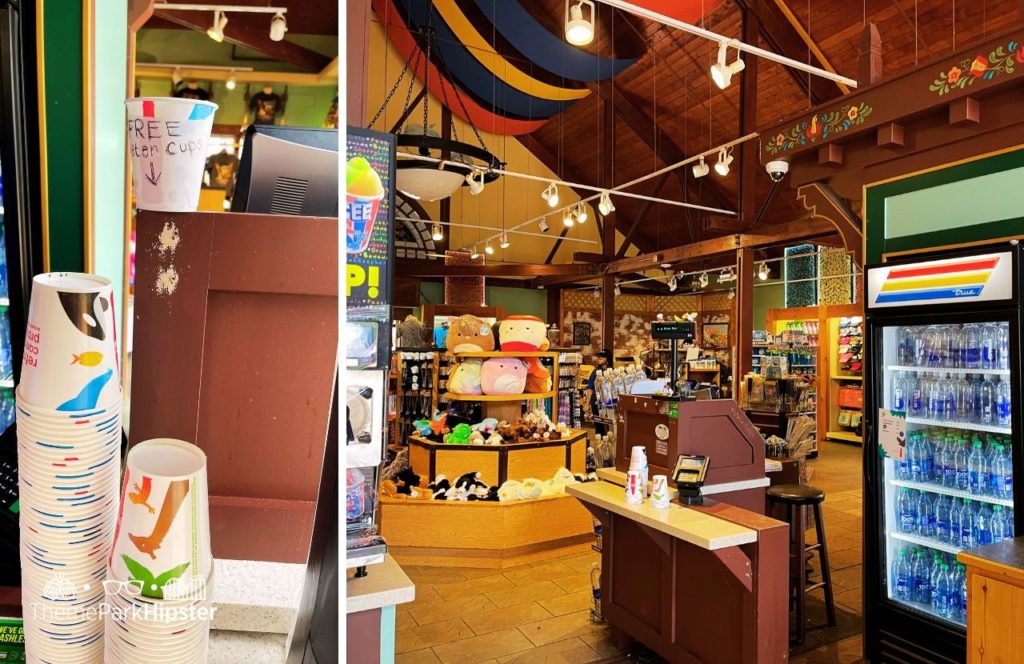 Gift Shop in Oktoberfest Germany Area with free cups for water at Busch Gardens Williamsburg Virginia