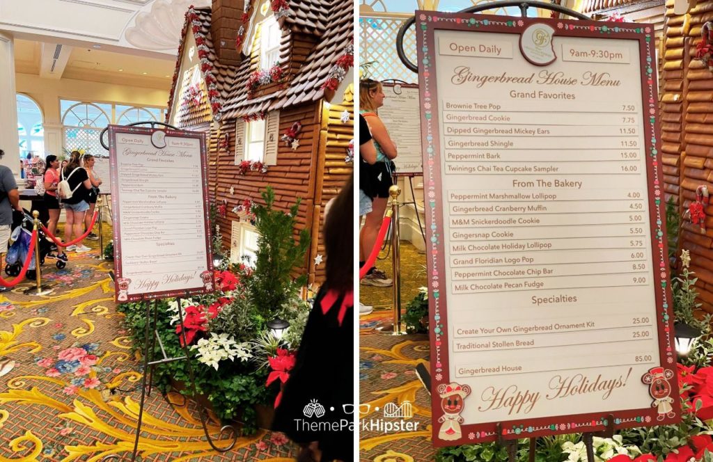 Gingerbread House Menu at Disney Grand Floridian Resort