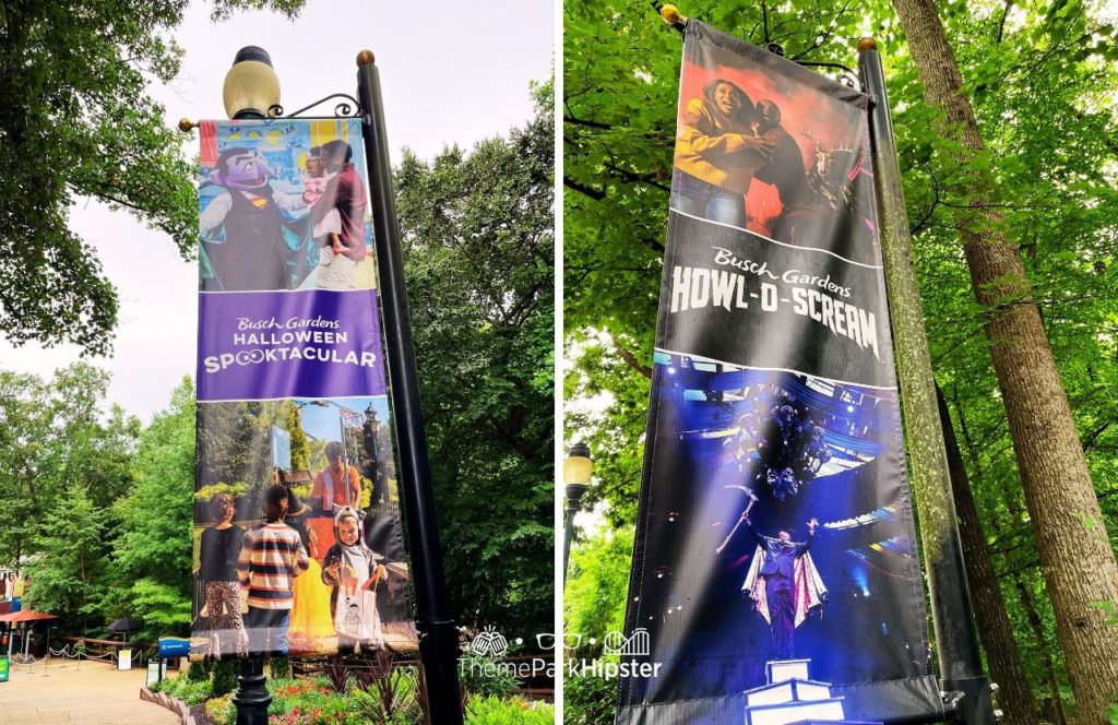 Halloween Spooktacular and Howl O Scream Signs at Busch Gardens Williamsburg Virginia. Keep reading to find out more parking tips for Busch Gardens Williamsburg in Virginia.