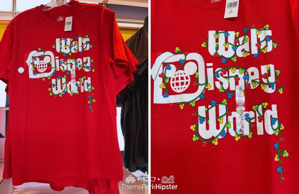 2024 Disney Christmas T Shirts Walt Disney World Text in Mickey Holiday Lights