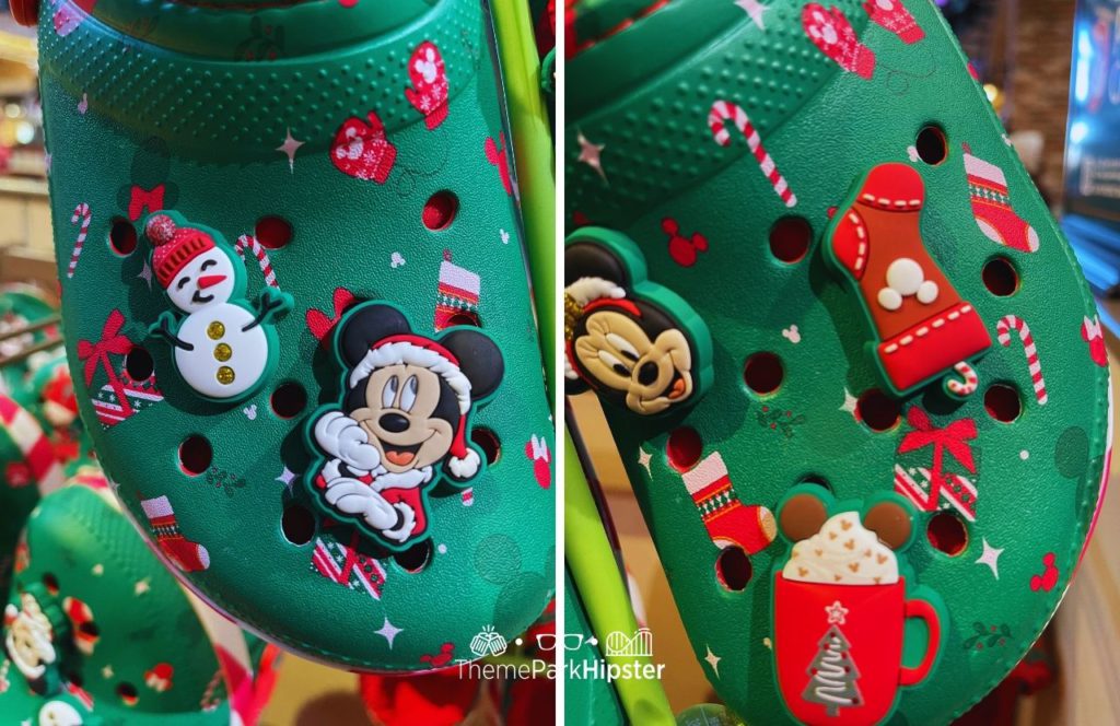 Holiday Green Crocs with Minnie and Mickey Mouse 2024 Disney Christmas Merchandise