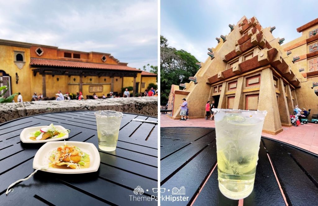 Mexico Pavilion Margarita and Shrimp Tostada. A delicious snack at Epcot.