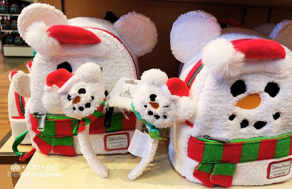 Snowman Holiday Loungefly Bag Backpack and Mickey Ears 2024 Disney Christmas Merchandise