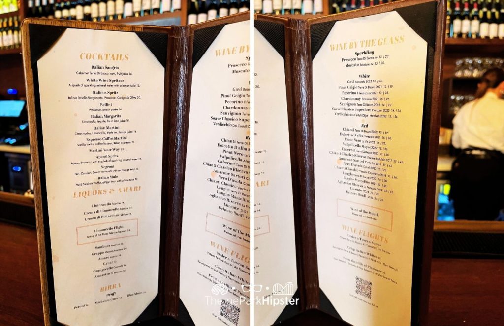 Tutto Gusto Wine Cellar Menu in Italy Pavilion at Epcot Disney World