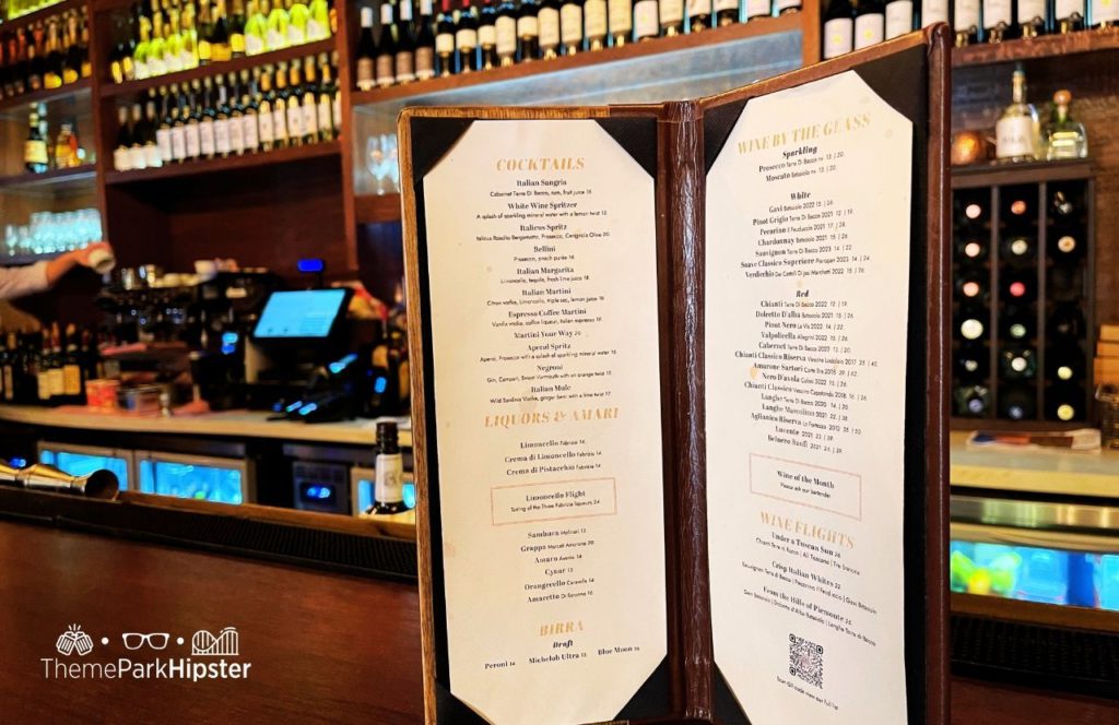 Tutto Gusto Wine Cellar in Italy Pavilion at Epcot Disney World Menu