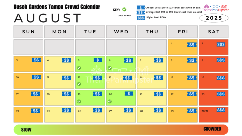 Busch Gardens Tampa Crowd Calendar August 2025