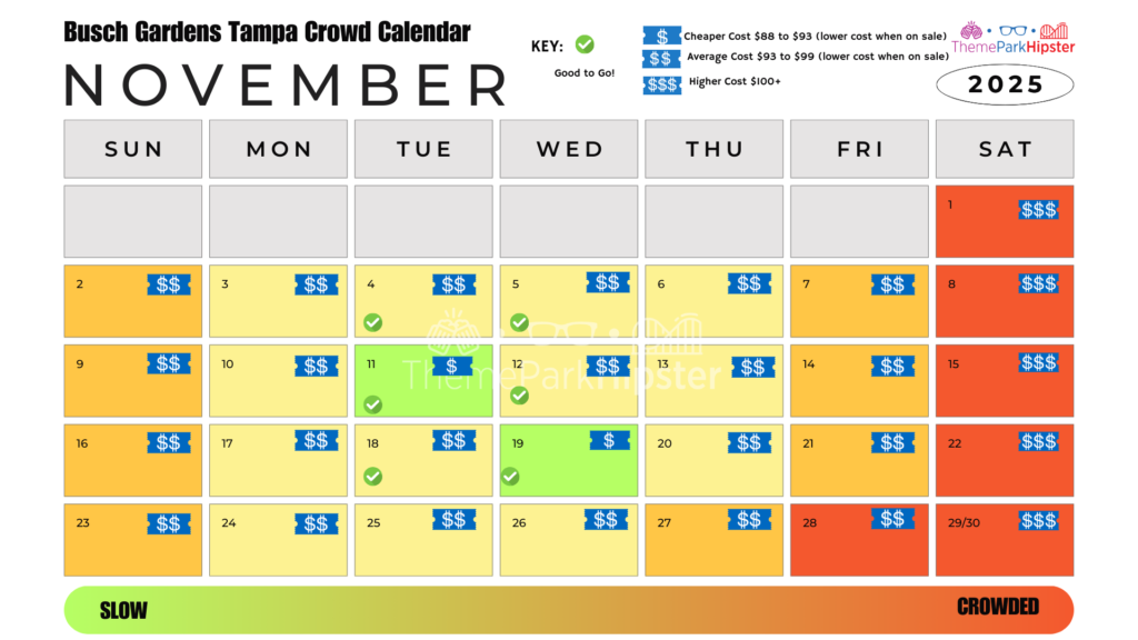 Busch Gardens Tampa Crowd Calendar November 2025