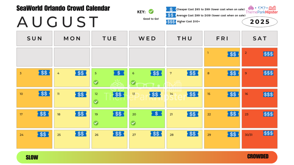 SeaWorld Orlando Crowd Calendar August 2025