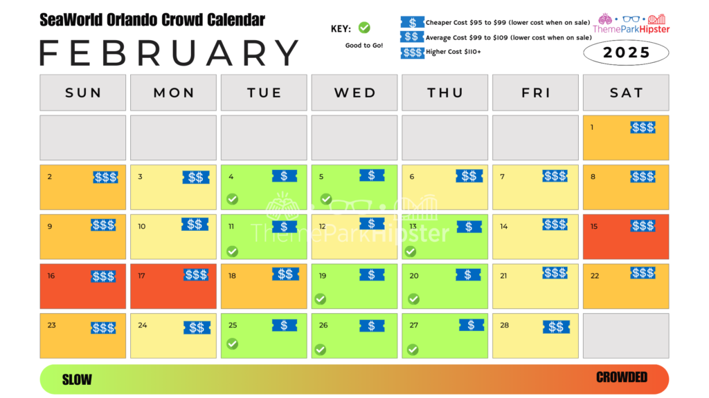 SeaWorld Orlando Crowd Calendar February 2025