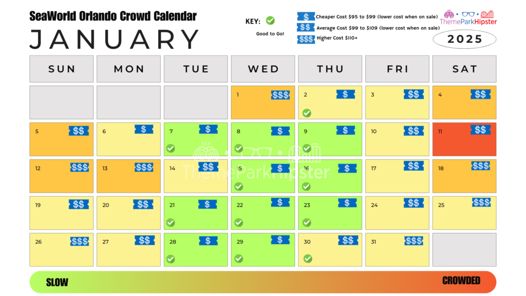 SeaWorld Orlando Crowd Calendar January 2025