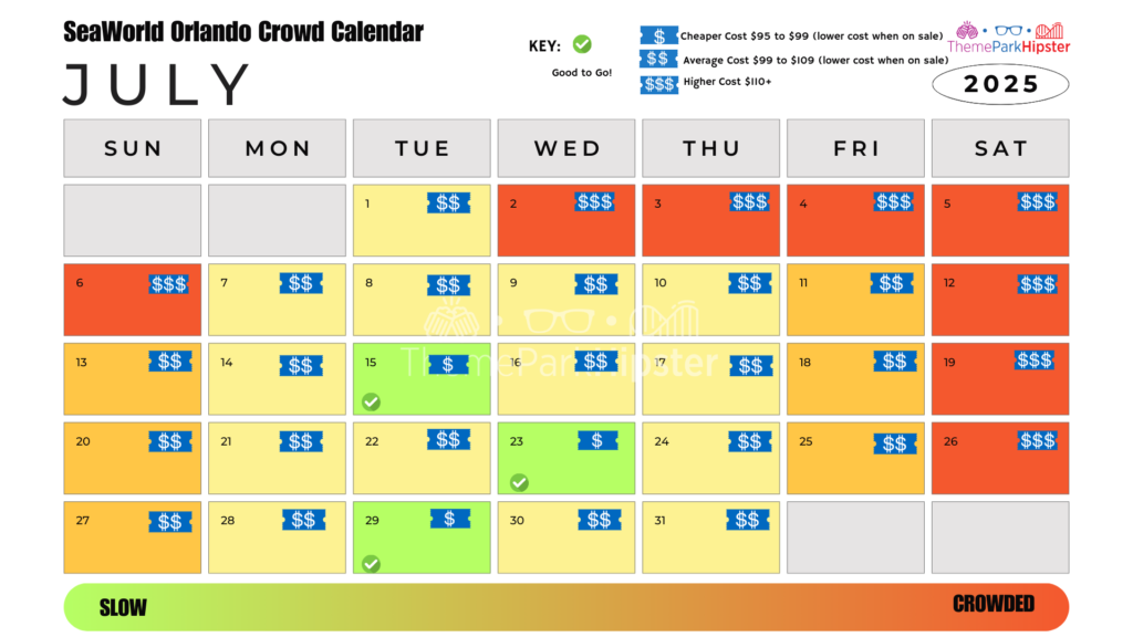 SeaWorld Orlando Crowd Calendar July 2025