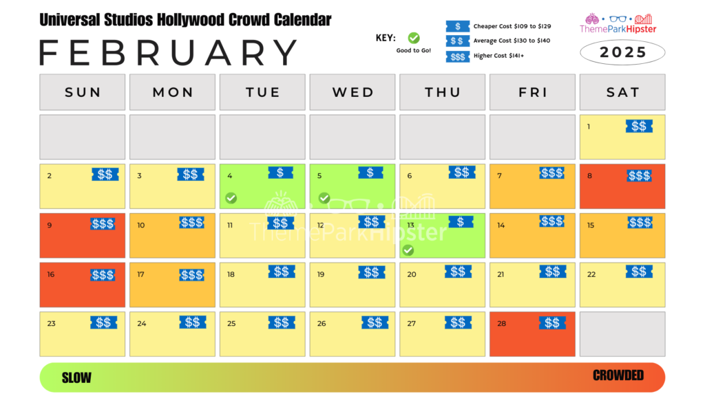 Universal Studios Hollywood Crowd Calendar February 2025